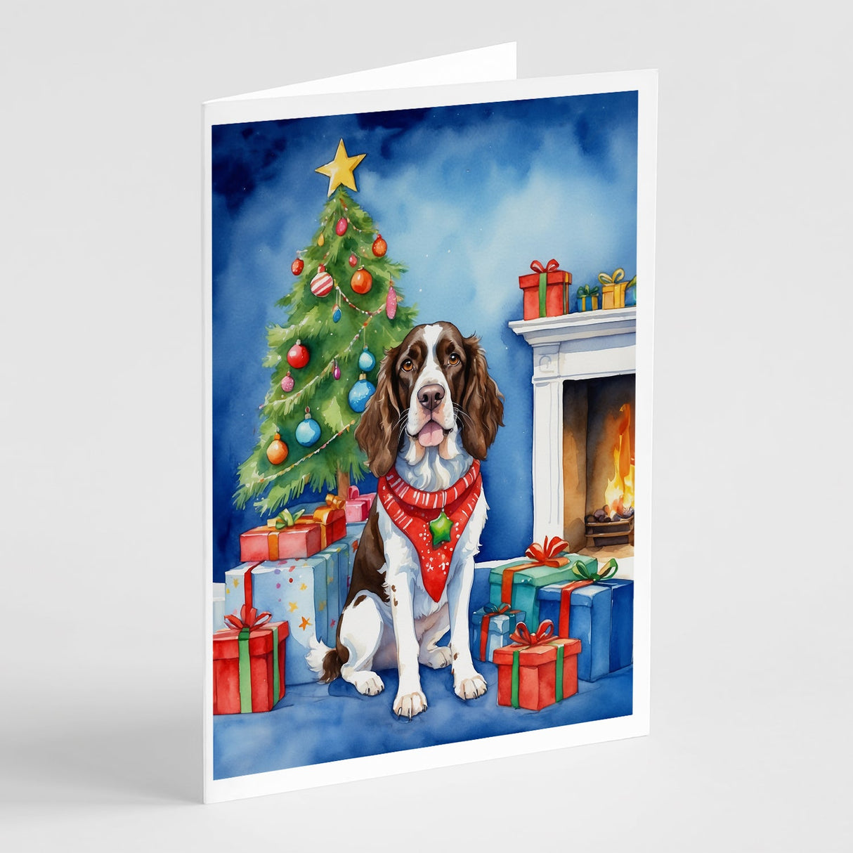 English Springer Spaniel Christmas Reindeer Greeting Cards Pack of 8