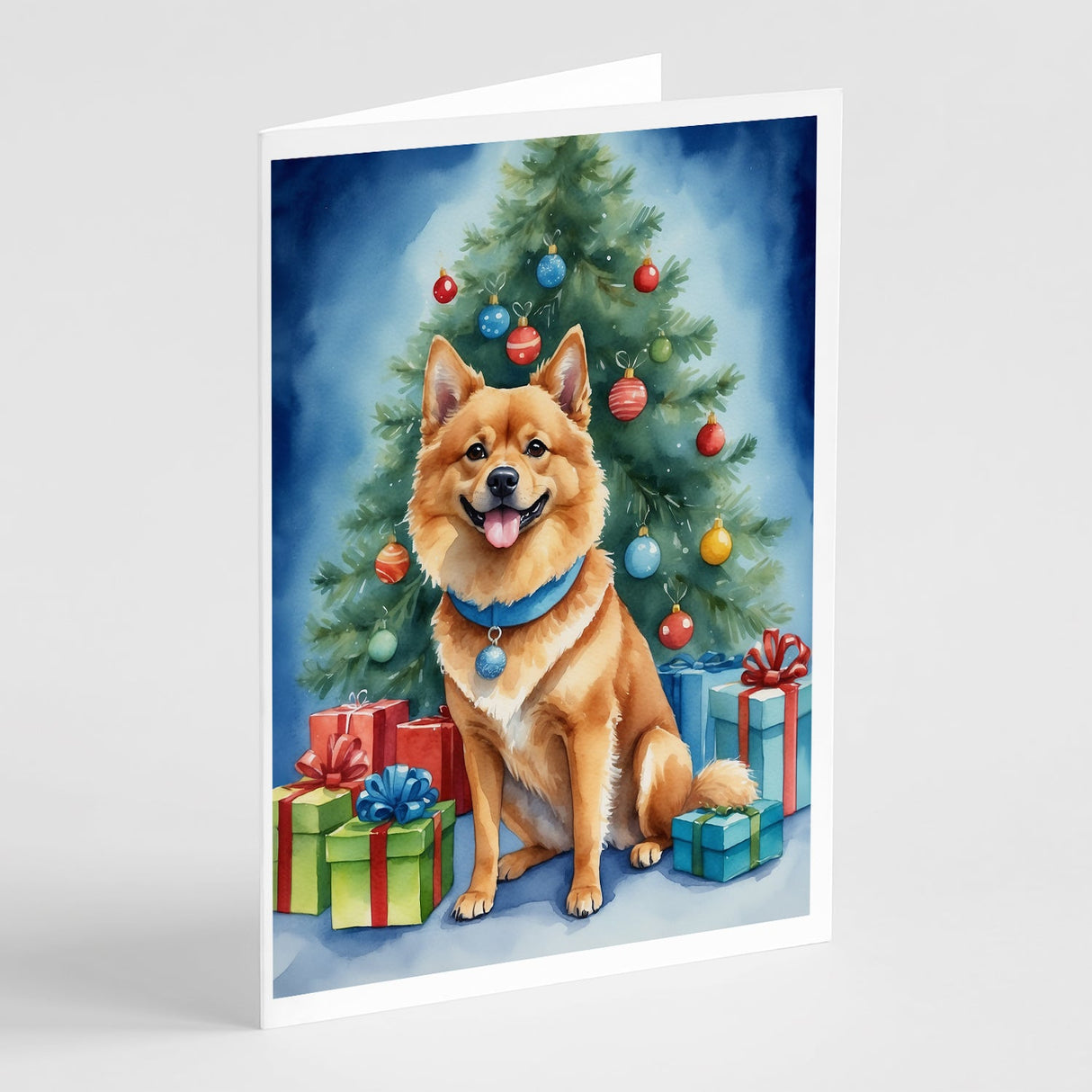 Finnish Spitz Christmas Reindeer Greeting Cards Pack of 8