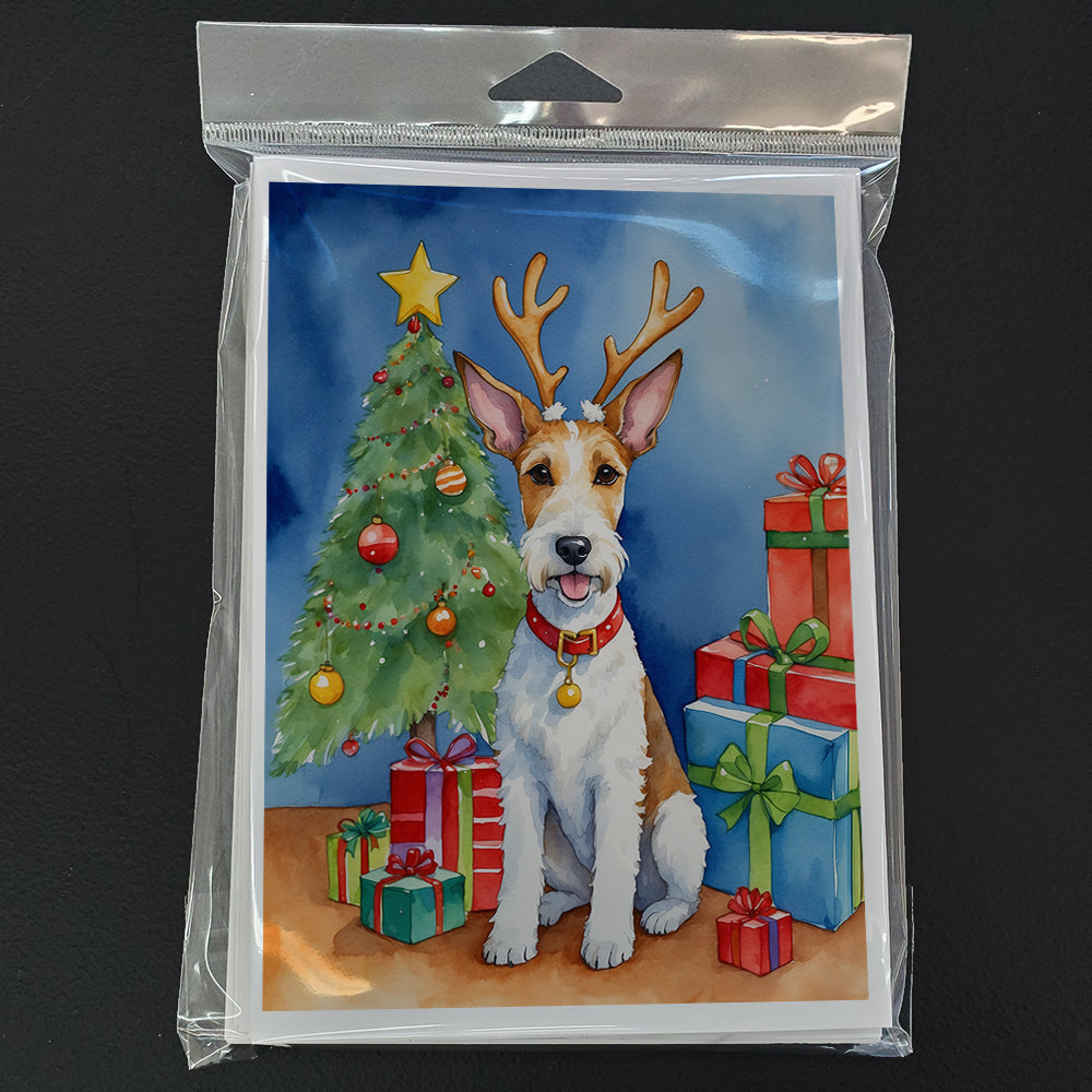 Fox Terrier Christmas Reindeer Greeting Cards Pack of 8