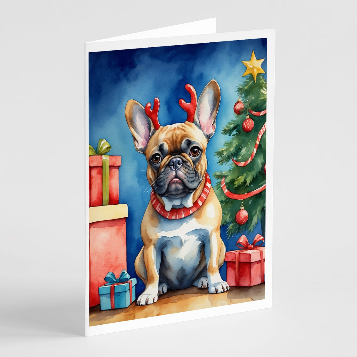 French Bulldog Christmas Reindeer Greeting Cards Pack of 8