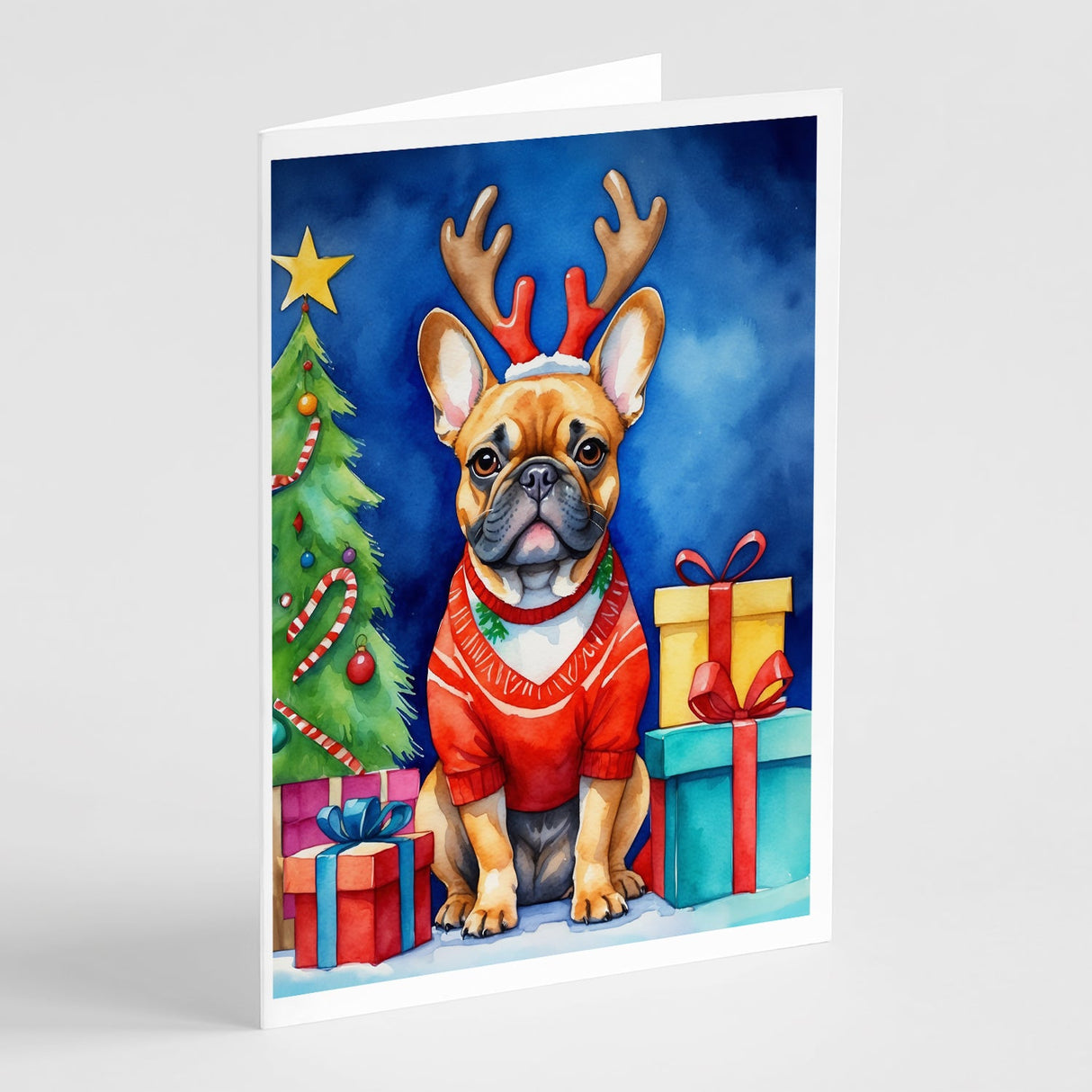 French Bulldog Christmas Reindeer Greeting Cards Pack of 8