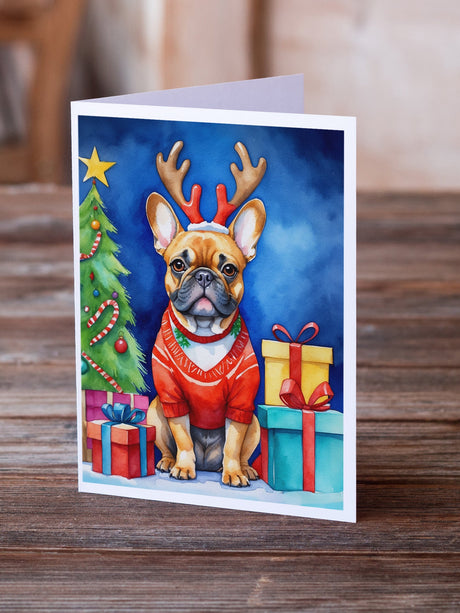 French Bulldog Christmas Reindeer Greeting Cards Pack of 8