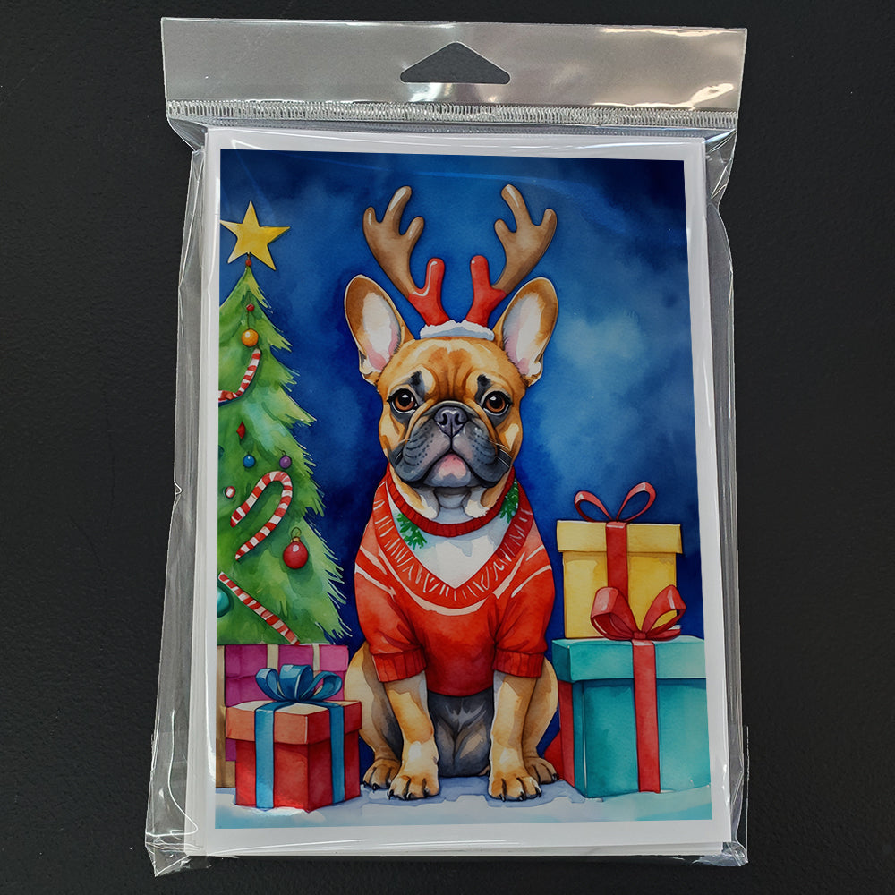 French Bulldog Christmas Reindeer Greeting Cards Pack of 8