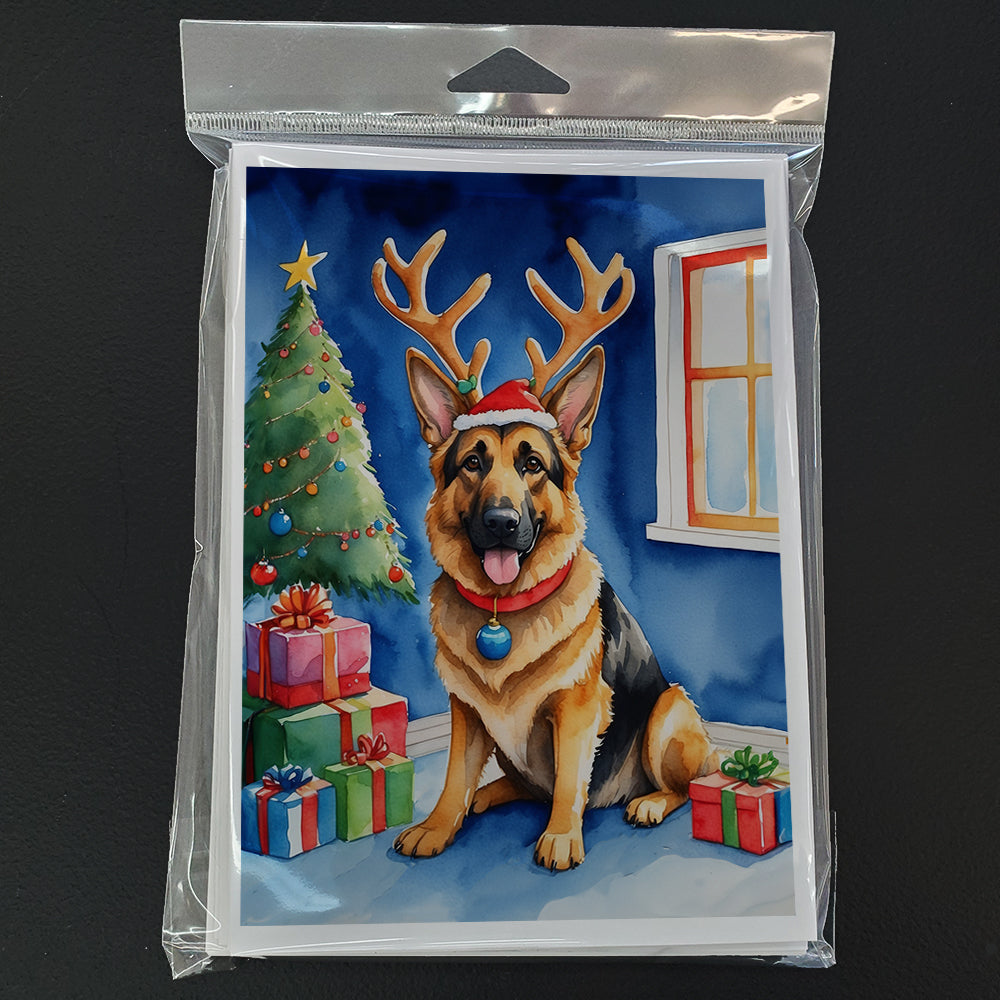 German Shepherd Christmas Reindeer Greeting Cards Pack of 8