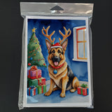 German Shepherd Christmas Reindeer Greeting Cards Pack of 8