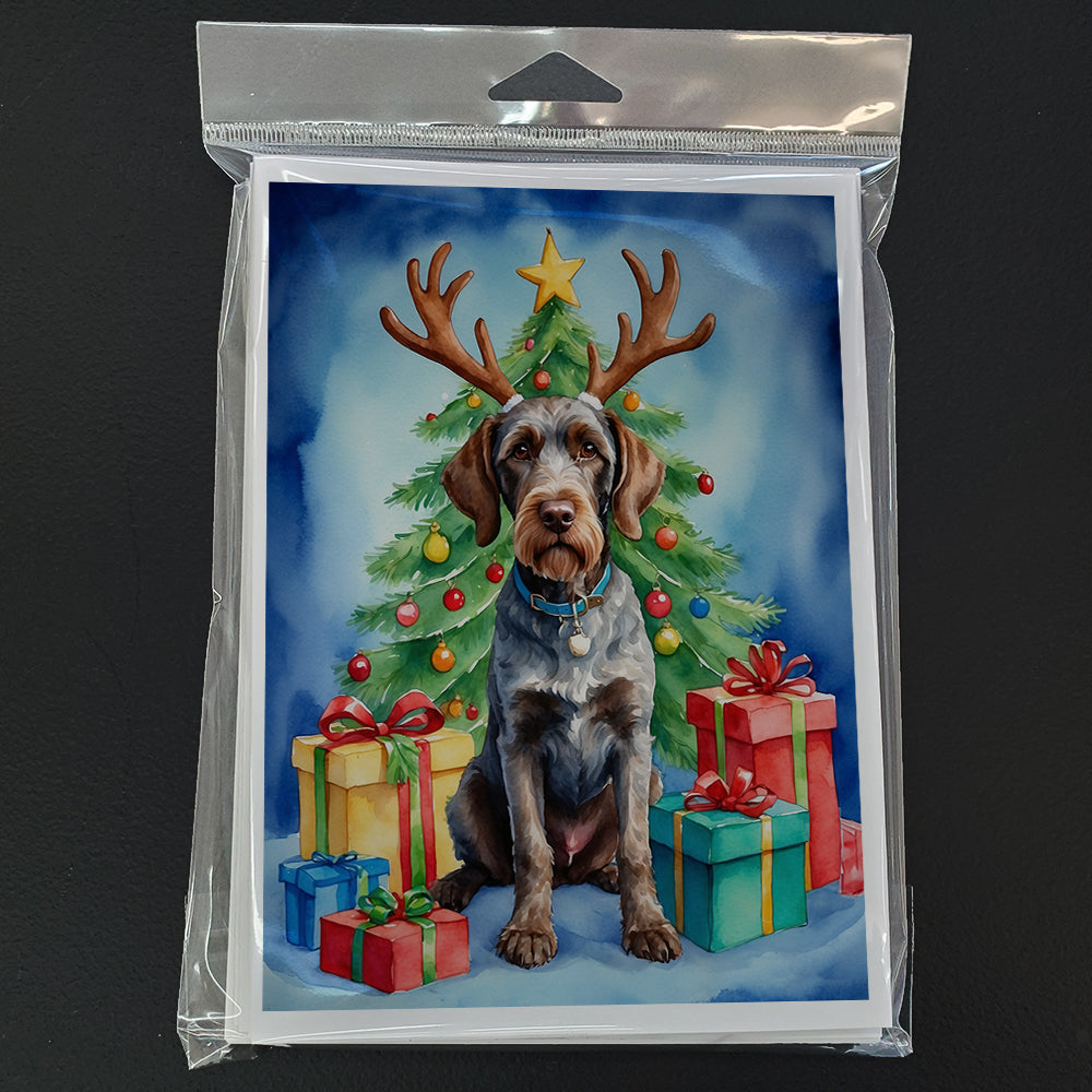 German Wirehaired Pointer Christmas Reindeer Greeting Cards Pack of 8