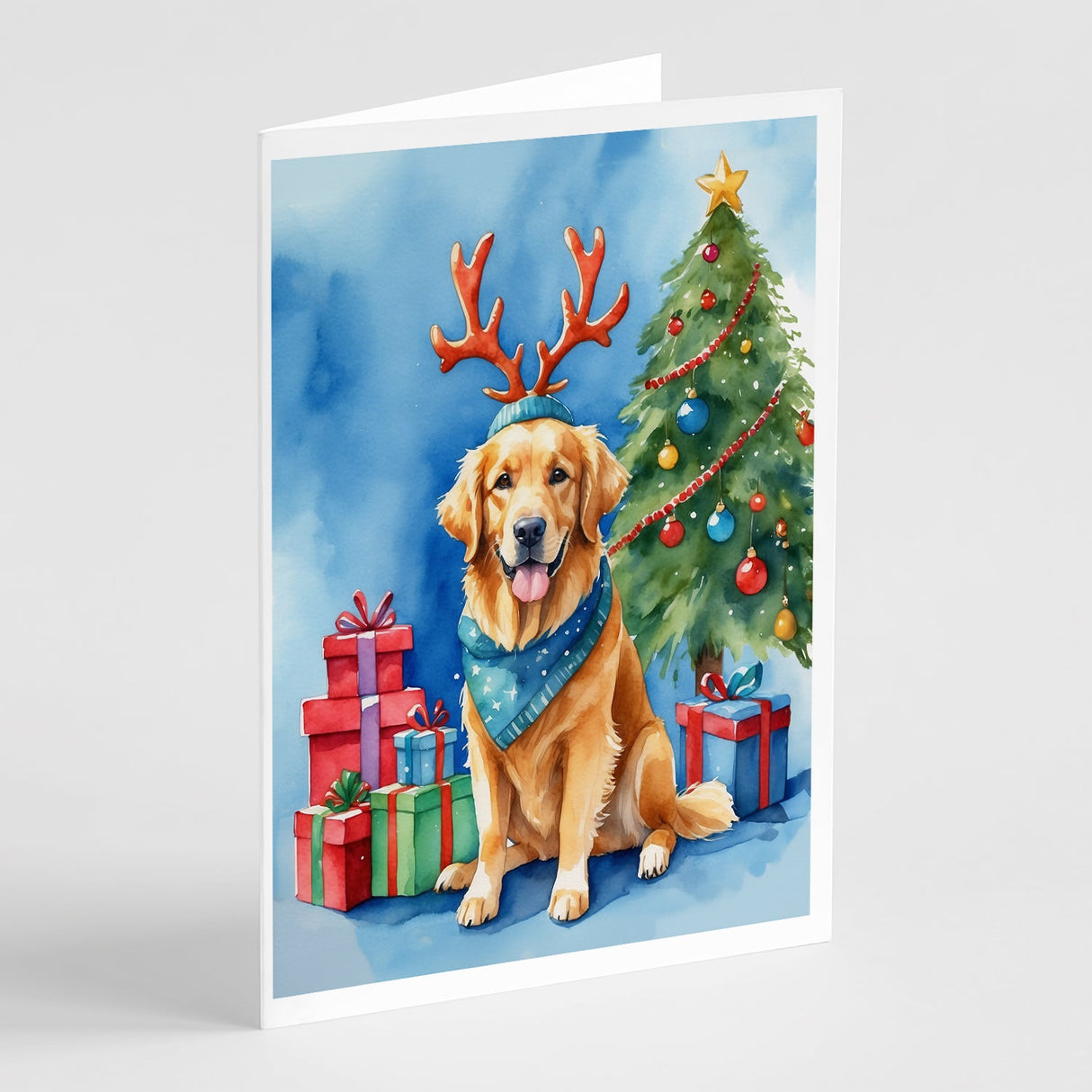 Golden Retriever Christmas Reindeer Greeting Cards Pack of 8