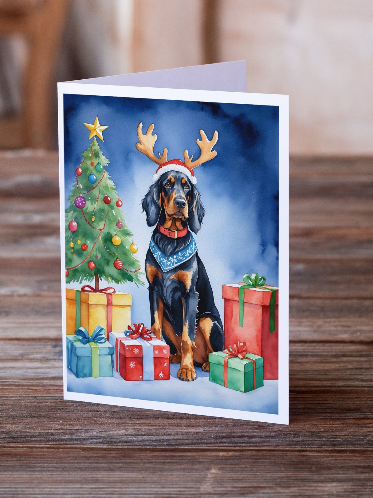 Gordon Setter Christmas Reindeer Greeting Cards Pack of 8