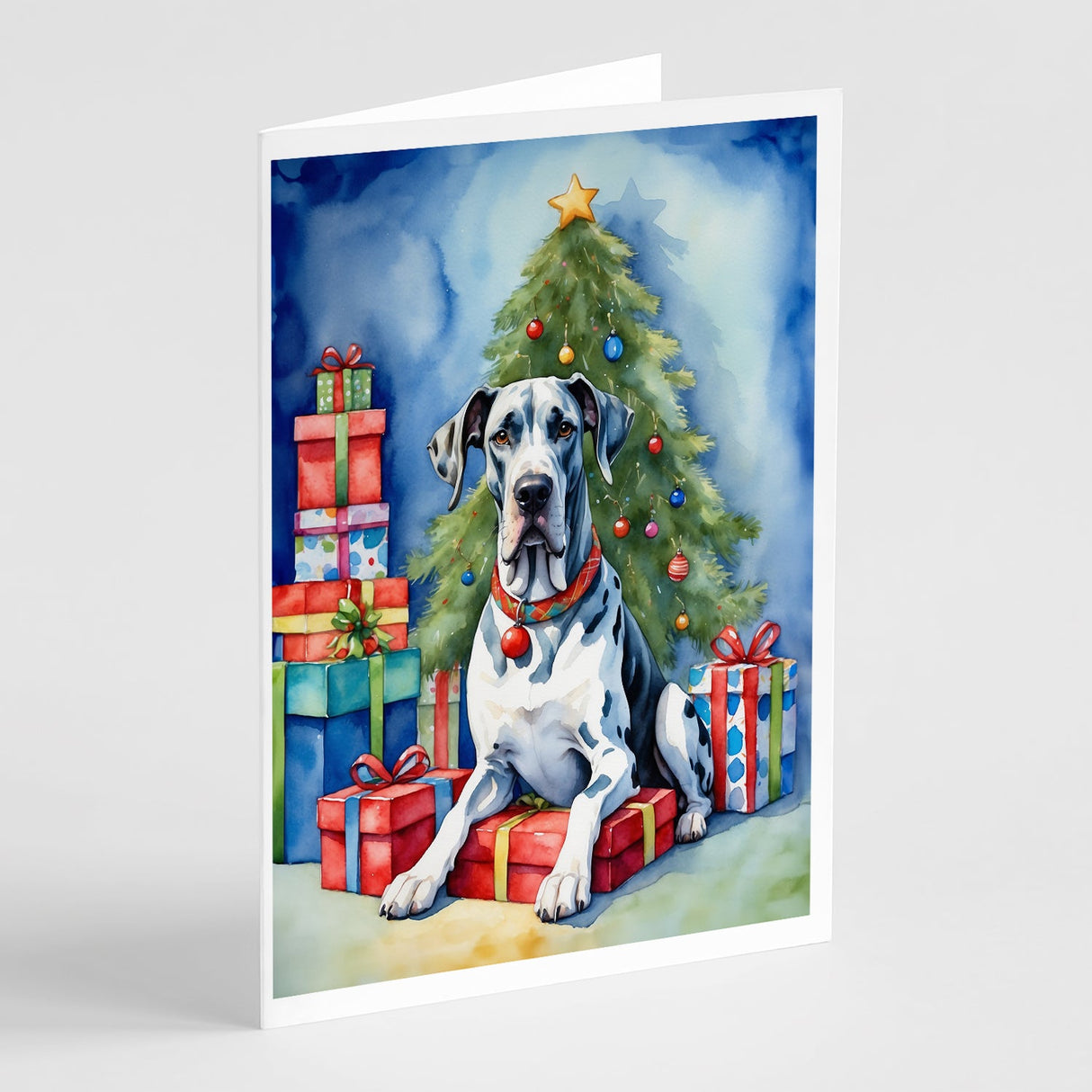 Harlequin Great Dane Christmas Reindeer Greeting Cards Pack of 8