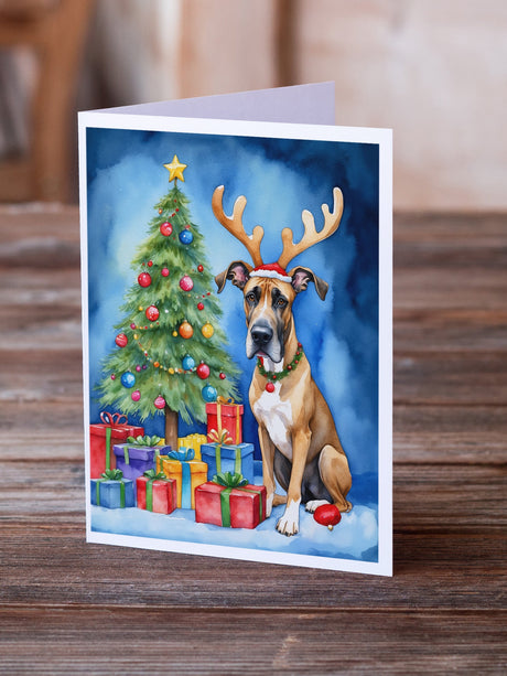 Great Dane Christmas Reindeer Greeting Cards Pack of 8