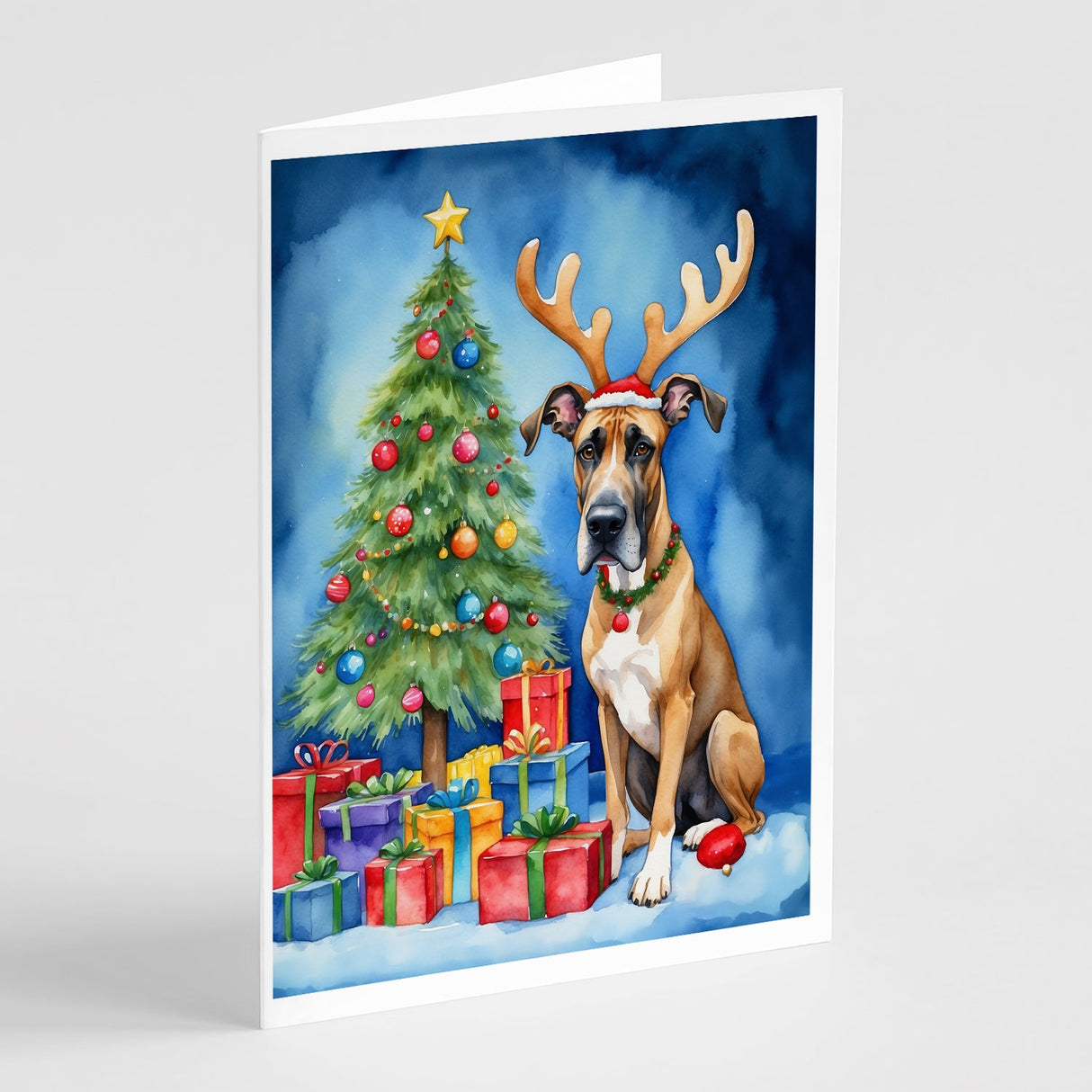 Great Dane Christmas Reindeer Greeting Cards Pack of 8