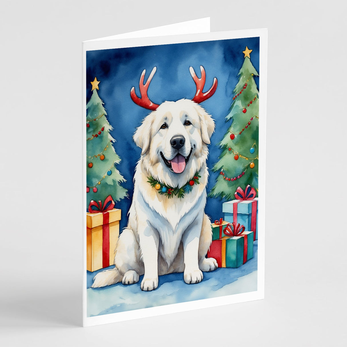 Great Pyrenees Christmas Reindeer Greeting Cards Pack of 8