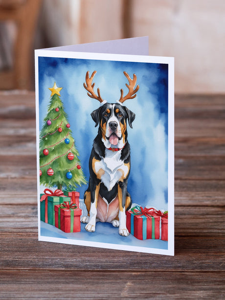 Greater Swiss Mountain Dog Christmas Reindeer Greeting Cards Pack of 8