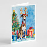 Brindle Greyhound Christmas Reindeer Greeting Cards Pack of 8