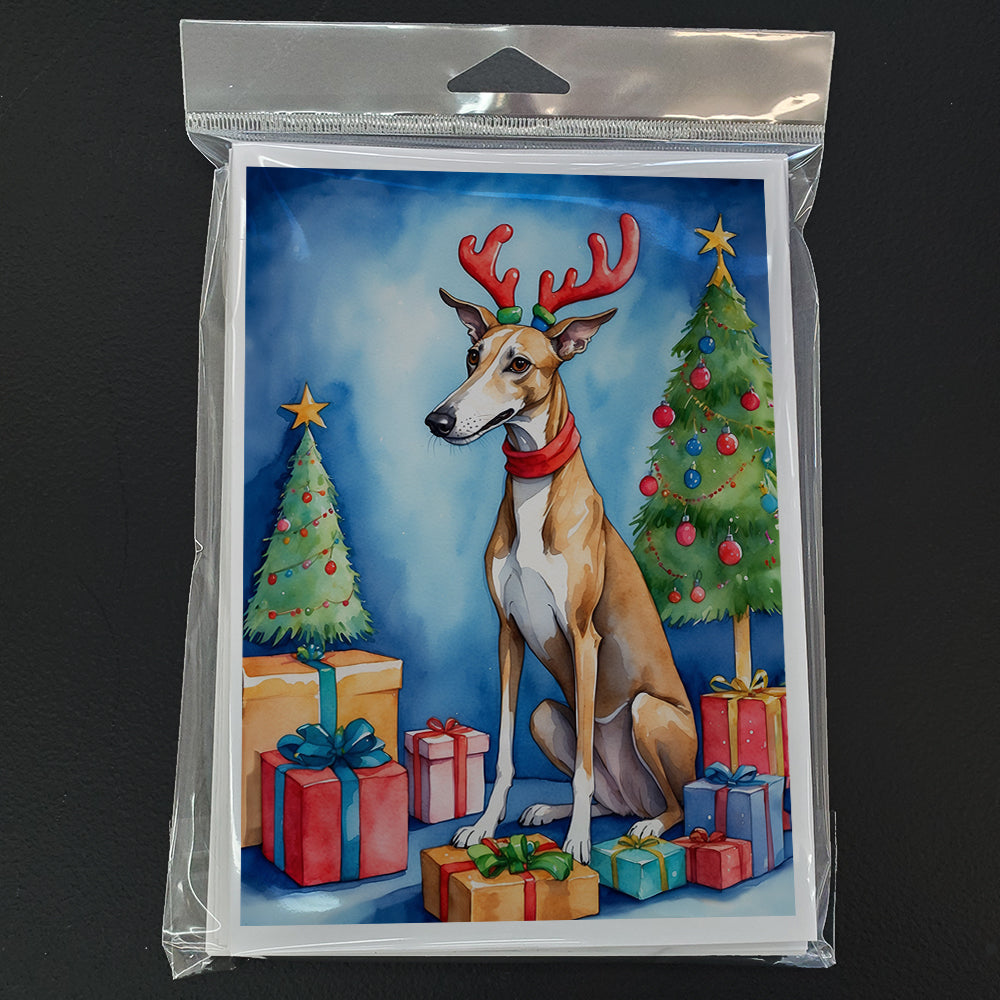 Greyhound Christmas Reindeer Greeting Cards Pack of 8