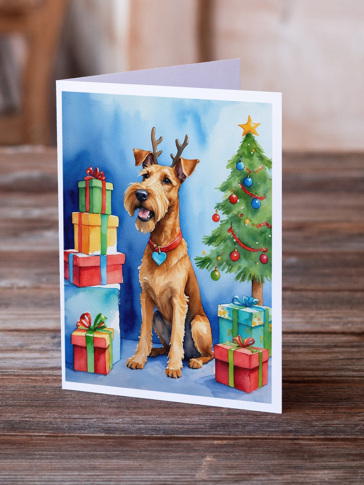 Irish Terrier Christmas Reindeer Greeting Cards Pack of 8