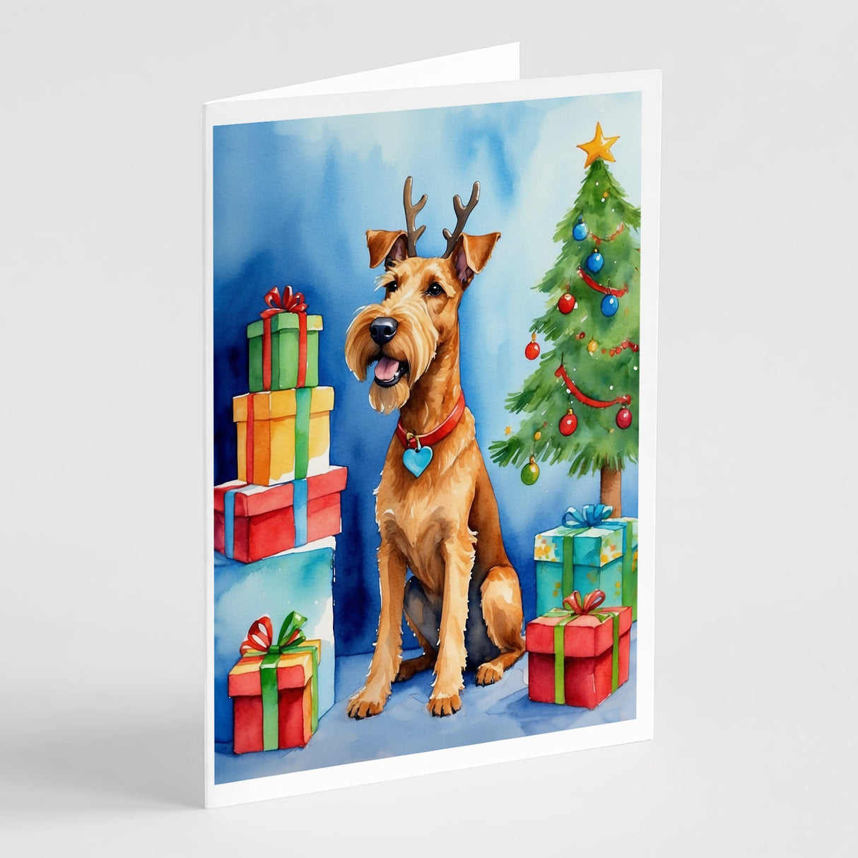 Irish Terrier Christmas Reindeer Greeting Cards Pack of 8