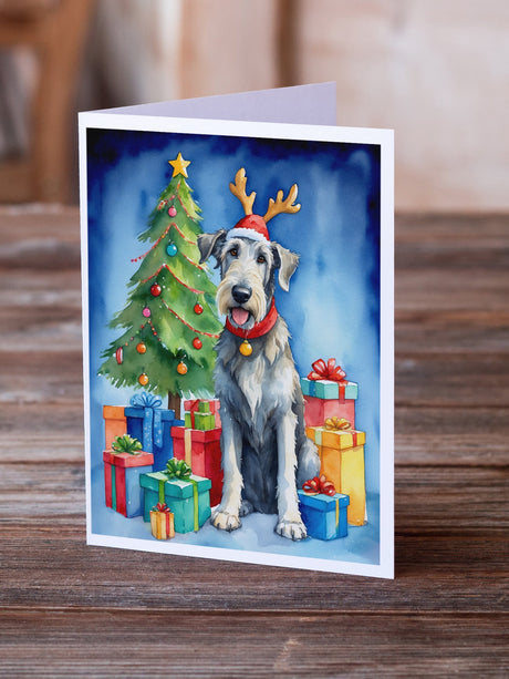 Irish Wolfhound Christmas Reindeer Greeting Cards Pack of 8