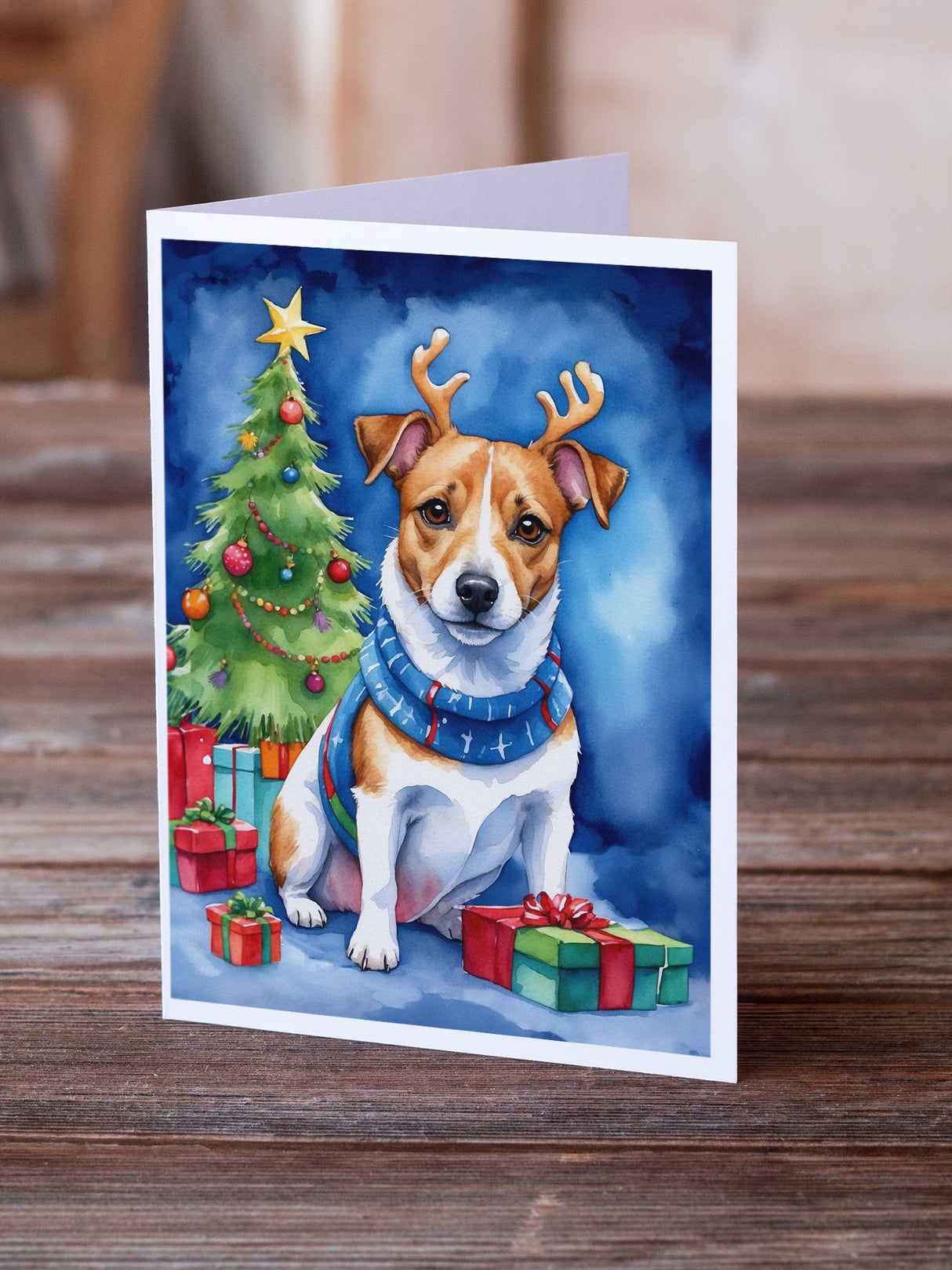 Jack Russell Terrier Christmas Reindeer Greeting Cards Pack of 8