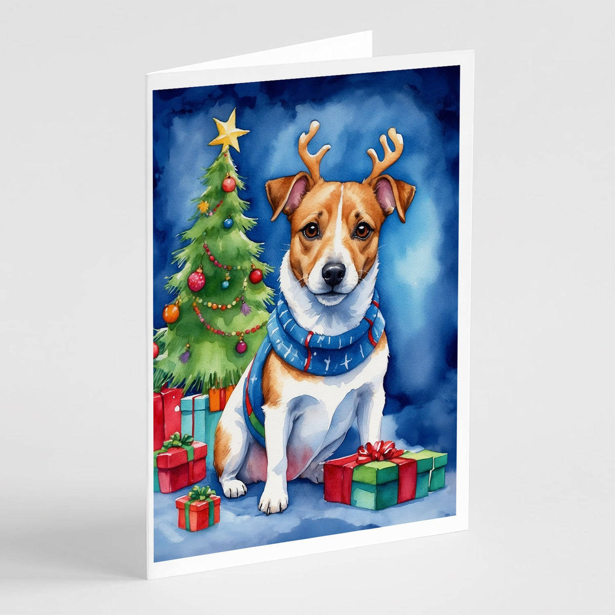 Jack Russell Terrier Christmas Reindeer Greeting Cards Pack of 8