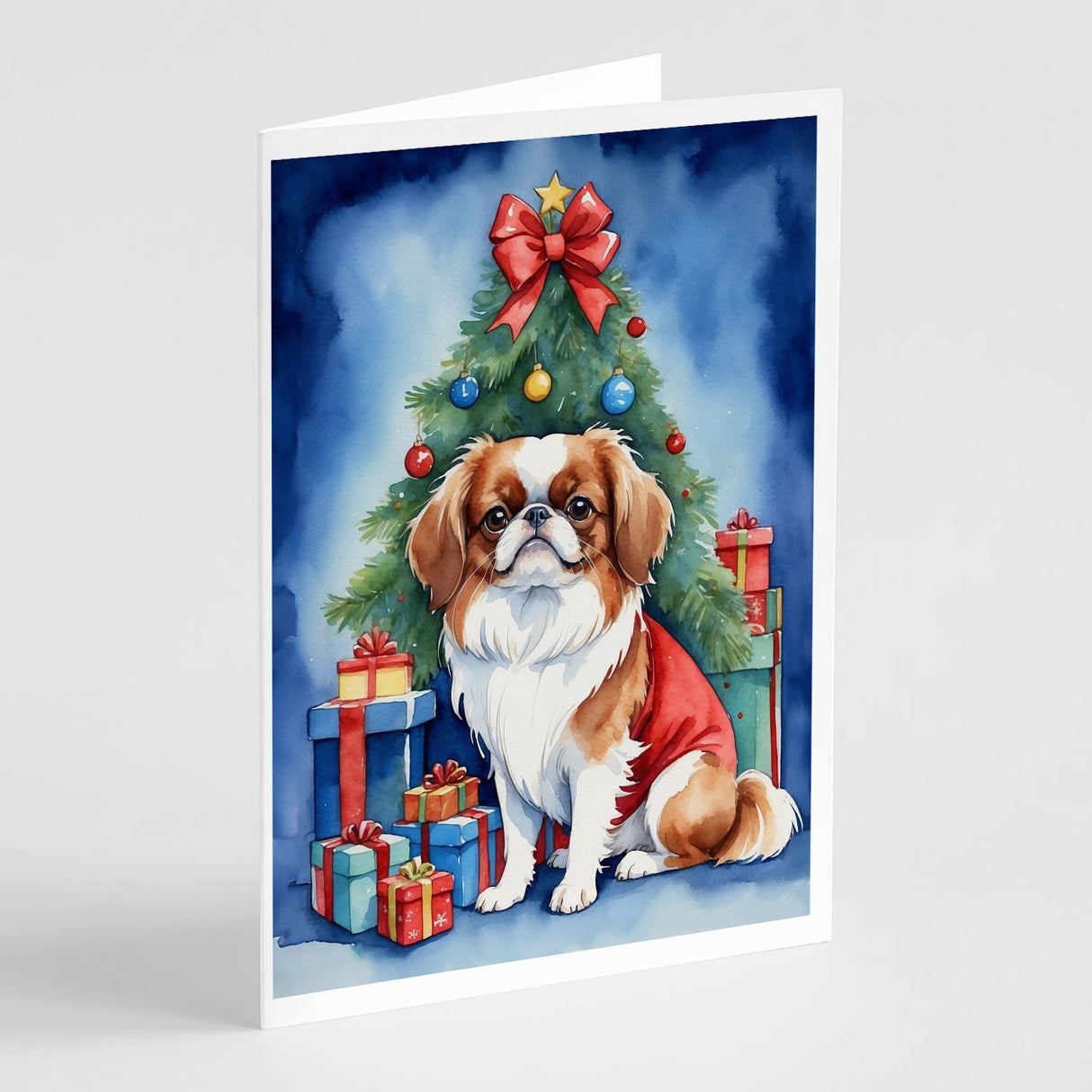 Japanese Chin Christmas Reindeer Greeting Cards Pack of 8