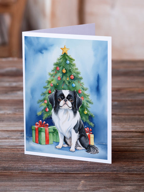 Japanese Chin Christmas Reindeer Greeting Cards Pack of 8