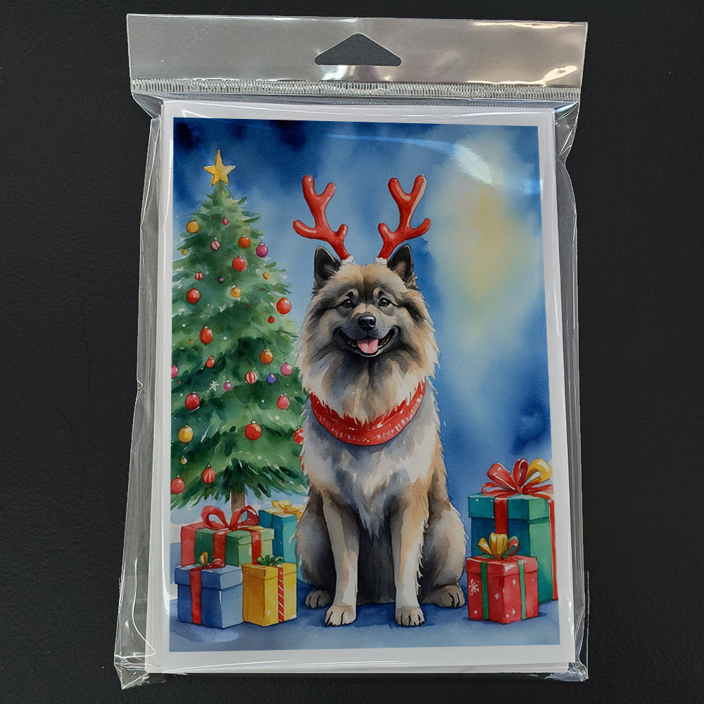 Keeshond Christmas Reindeer Greeting Cards Pack of 8