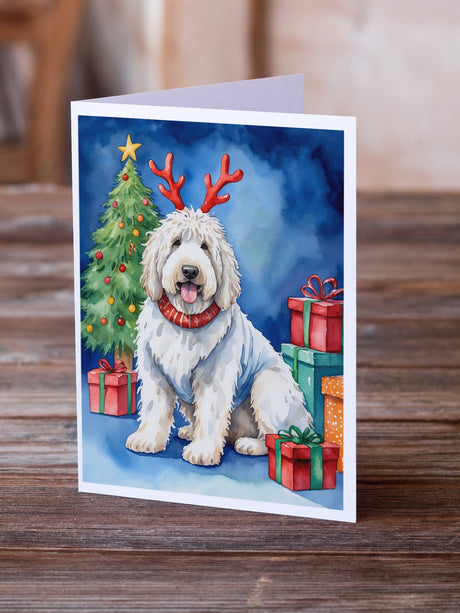 Komondor Christmas Reindeer Greeting Cards Pack of 8