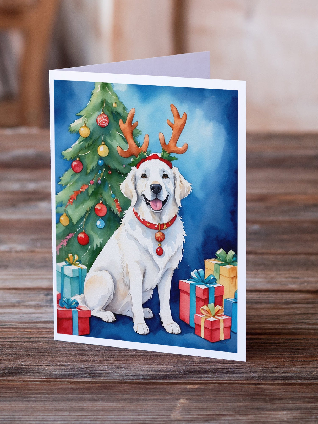 Kuvasz Christmas Reindeer Greeting Cards Pack of 8