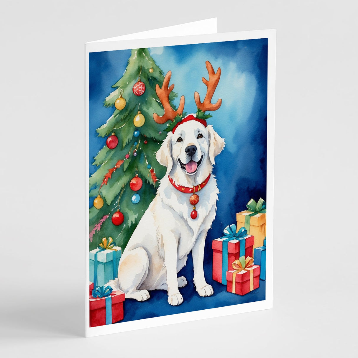 Kuvasz Christmas Reindeer Greeting Cards Pack of 8