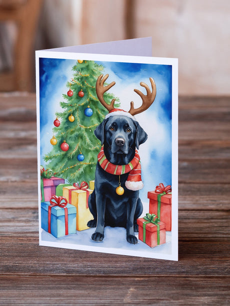 Black Labrador Retriever Christmas Reindeer Greeting Cards Pack of 8