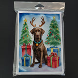 Chocolate Labrador Retriever Christmas Reindeer Greeting Cards Pack of 8