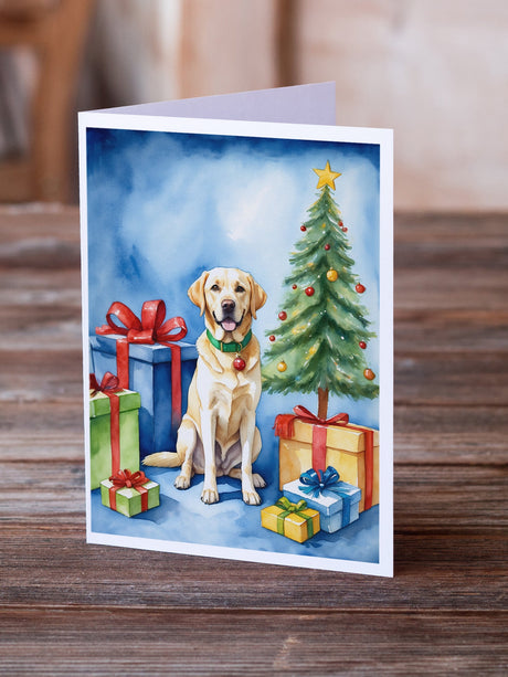 Yellow Labrador Retriever Christmas Reindeer Greeting Cards Pack of 8