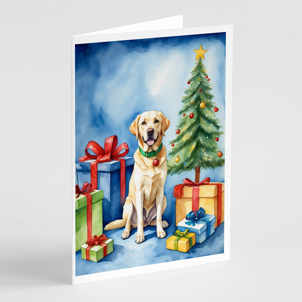 Yellow Labrador Retriever Christmas Reindeer Greeting Cards Pack of 8