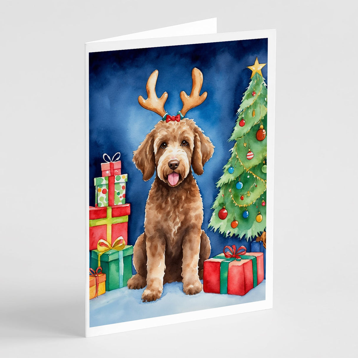 Labradoodle Christmas Reindeer Greeting Cards Pack of 8