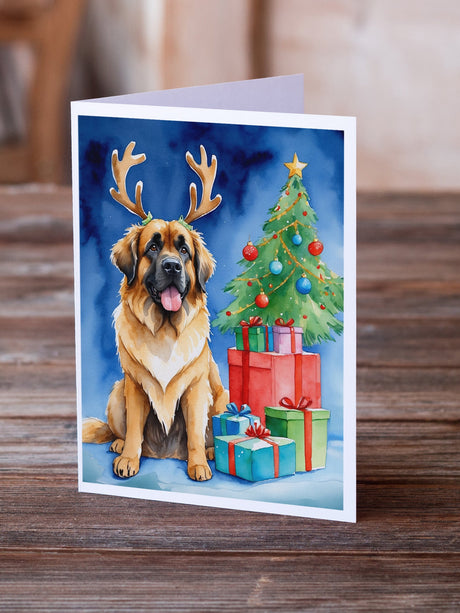 Leonberger Christmas Reindeer Greeting Cards Pack of 8