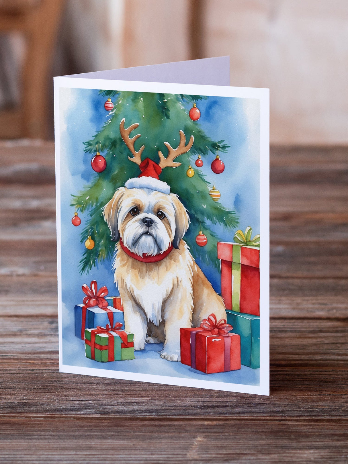 Lhasa Apso Christmas Reindeer Greeting Cards Pack of 8