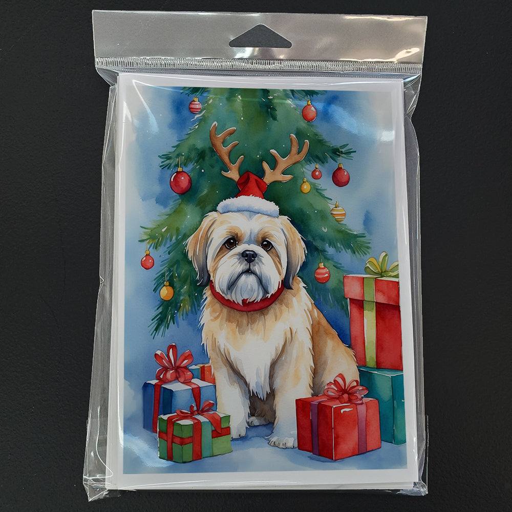 Lhasa Apso Christmas Reindeer Greeting Cards Pack of 8