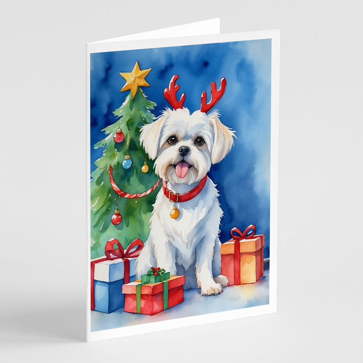 Maltese Christmas Reindeer Greeting Cards Pack of 8