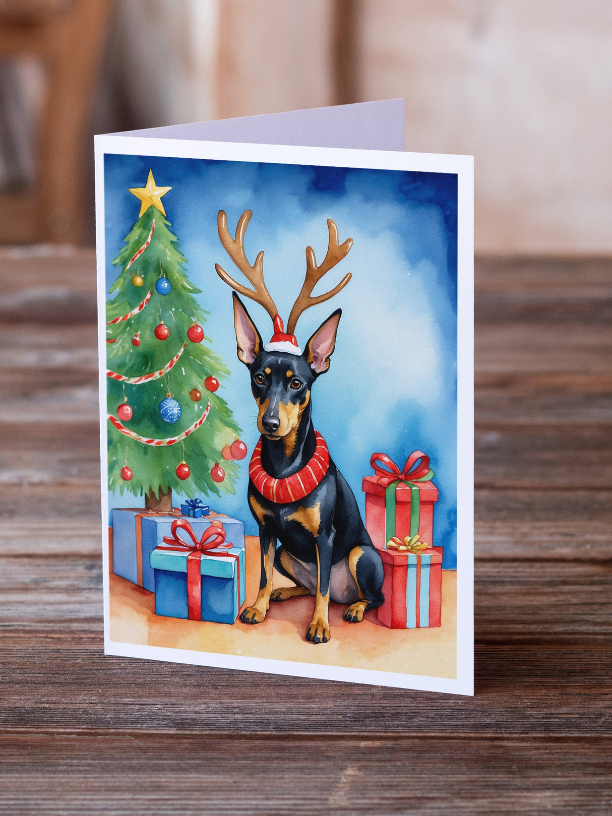 Manchester Terrier Christmas Reindeer Greeting Cards Pack of 8