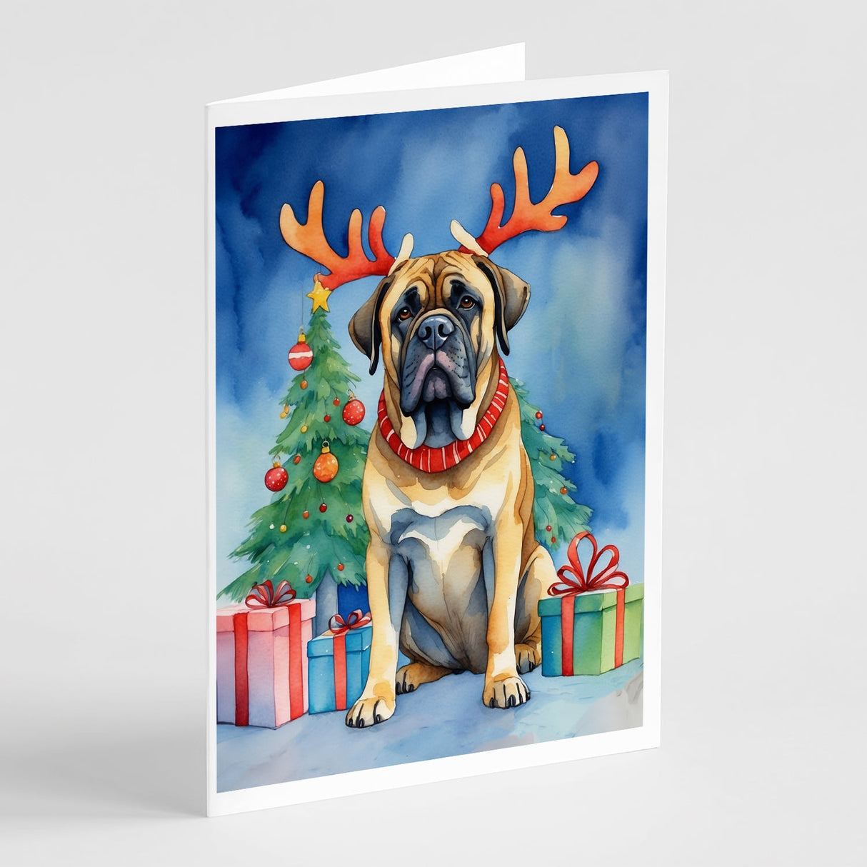 Mastiff Christmas Reindeer Greeting Cards Pack of 8