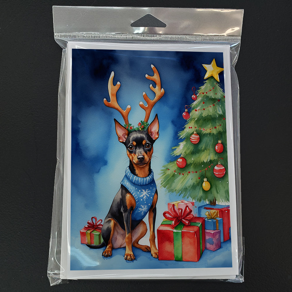 Miniature Pinscher Christmas Reindeer Greeting Cards Pack of 8