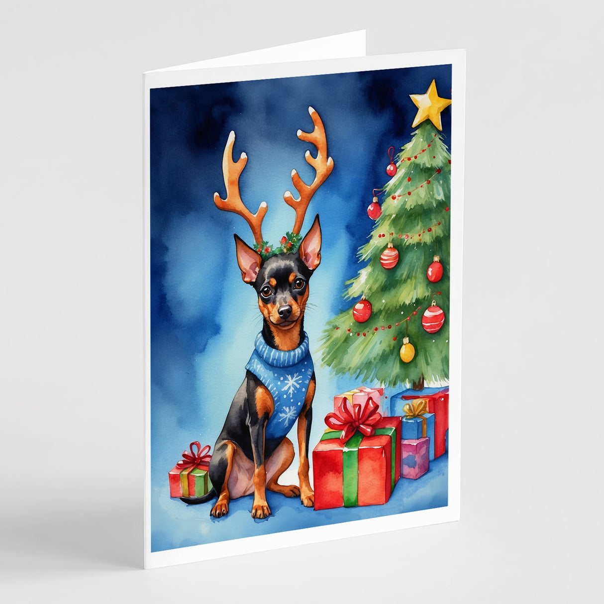 Miniature Pinscher Christmas Reindeer Greeting Cards Pack of 8