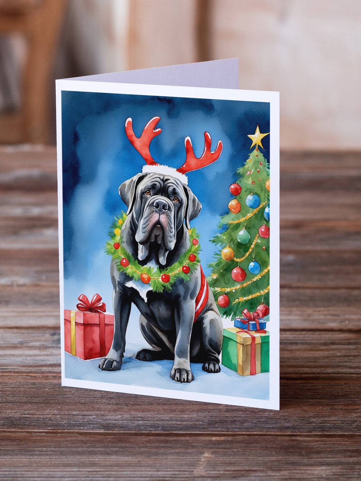 Neapolitan Mastiff Christmas Reindeer Greeting Cards Pack of 8