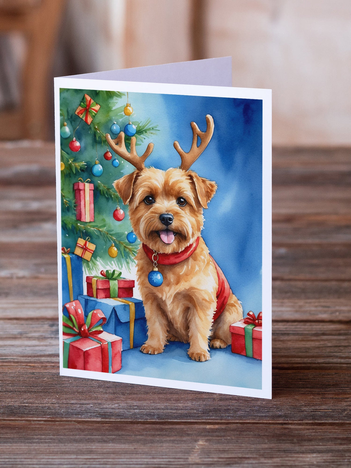 Norfolk Terrier Christmas Reindeer Greeting Cards Pack of 8