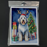 Old English Sheepdog Christmas Reindeer Greeting Cards Pack of 8