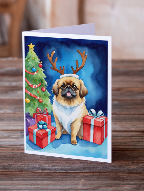 Pekingese Christmas Reindeer Greeting Cards Pack of 8