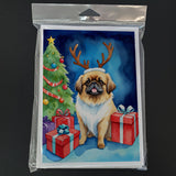 Pekingese Christmas Reindeer Greeting Cards Pack of 8