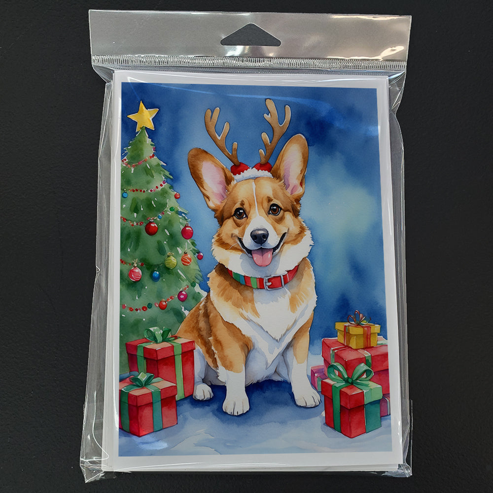 Corgi Christmas Reindeer Greeting Cards Pack of 8