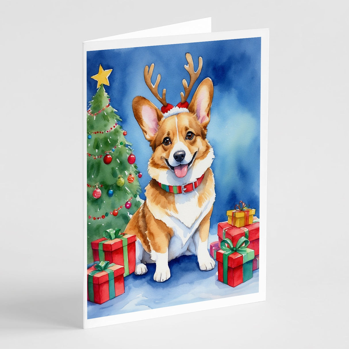 Corgi Christmas Reindeer Greeting Cards Pack of 8